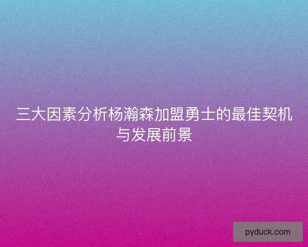 三大因素分析杨瀚森加盟勇士的最佳契机与发展前景